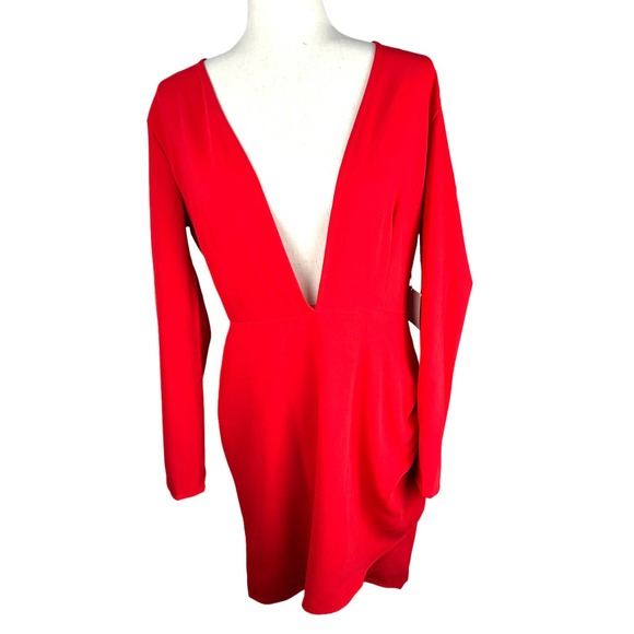 NEW Revolve Superdown Emile Deep V Faux Wrap Red Long Sleeve Mini Dress Size XL - Picture 4 of 8